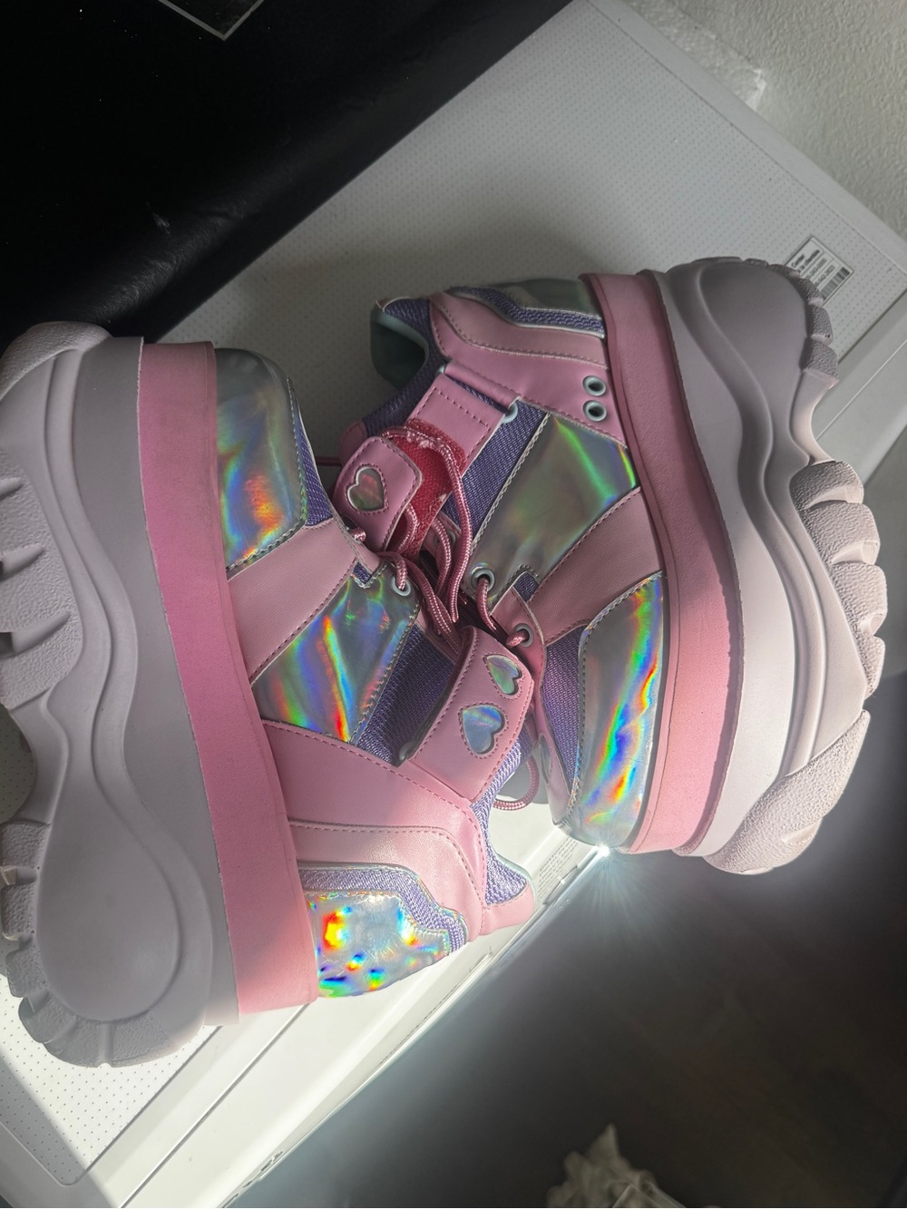 Sugar Thrillz Pink Holographic Platform Sneakers
